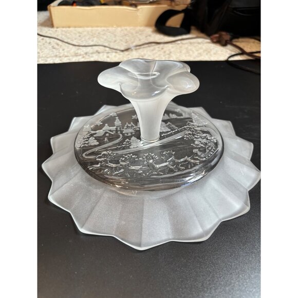 Vintage Mikasa Silent Night Frosted Glass Pedestal Bon Bon Plate Footed 9" Chris - Picture 10 of 11